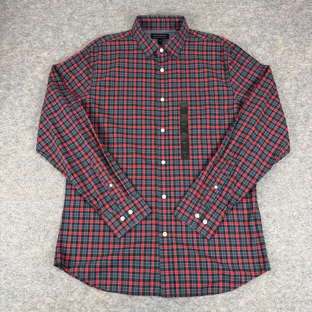 Banana Republic Outlet Slim Fit Button Up Shirt Long Sleeve Plaid Mens Large L